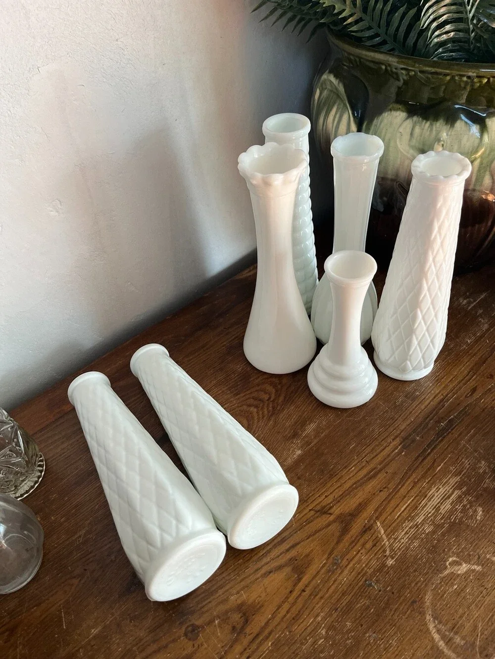 VTG Milk Glass Clear White Flower Bud Vase Lot 10 Mixed Styles Wedding MCM Decor
